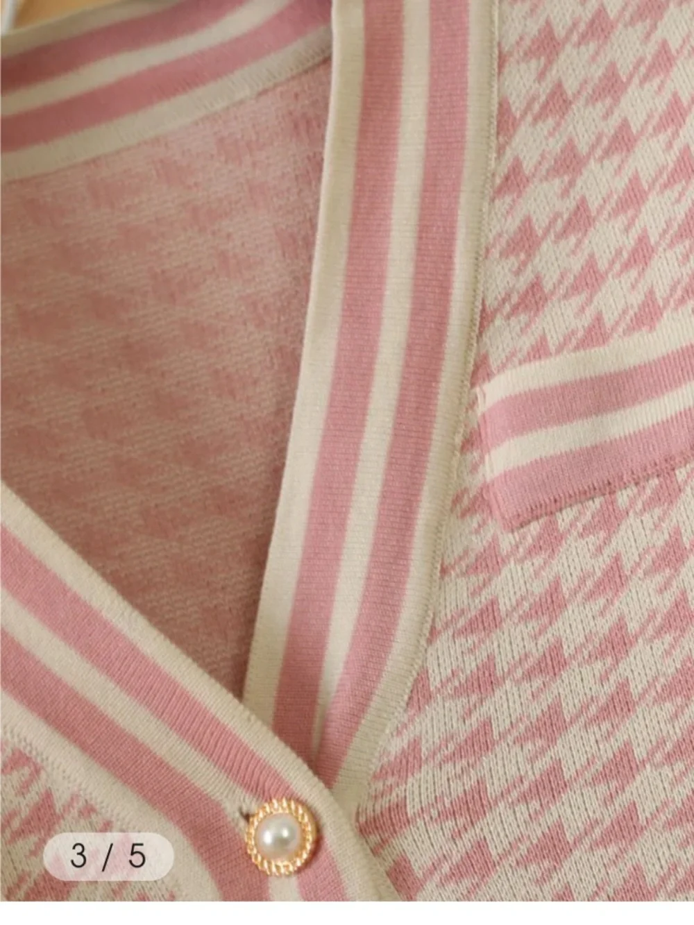 Cardigan Knot houndstooth Pink and cream Small EUC